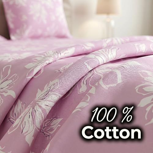 Image of Mafatlal 186 TC Metro Cotton Single Bedsheet | 90 x 60 Inch | Premium Lightweight Fabric with Pillow Cover | Modern Bedding Set | Mauve Pink