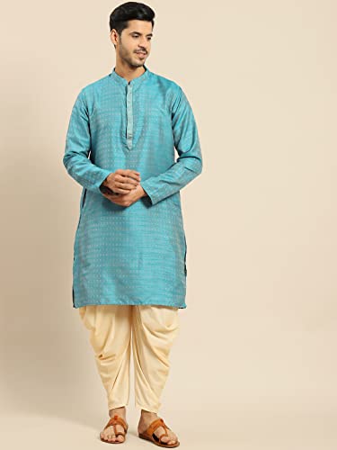 Image of Men's Black Art Silk Regular Fit Ethnic Motifs Kurta | Indian Kurta | Festive Ethnic Kurta with Embroidered Packet