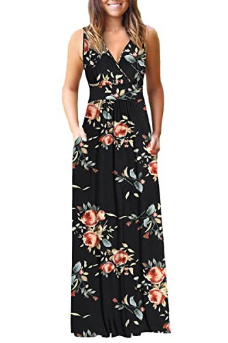 Image of AUSELILY Maxi Dresses for Women Summer Casual Sleeveless V Neck Wrap Dress | Sleeveless Long maxi dress with wrap V neck & side pockets, for formal cocktail, beach & casual daily wear