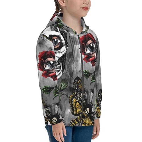 Skulls Roses Kid Hoodies Boys Zip Up Sweatshirts Girls Pullover with Pocket4