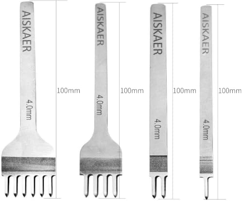 Image of Aiskaer White Steel 4mm 1 /2 /4 /6 Prong DIY Diamond Lacing Stitching Chisel Set Leather Craft Kits (4mm)