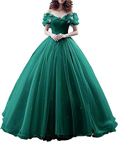 yinyyinhs Women's Ball Gown Cinderella's Off The Shoulder Prom Gown Wedding Dresses Evening Gown Size 8 Green