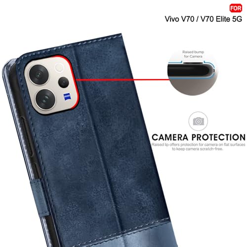 Image of TheGiftKart Flip Back Cover Case for Vivo V70 / V70 Elite 5G | Dual-Color Leather Finish | Inbuilt Stand & Pockets | Wallet Style Flip Back Case Cover (Faux Leather, Blue & Sky)
