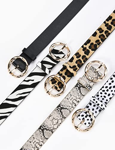 Kiench Women's Leather Belts with Ring Buckle Animal Print Jeans Dress Pants Skinny Belts4