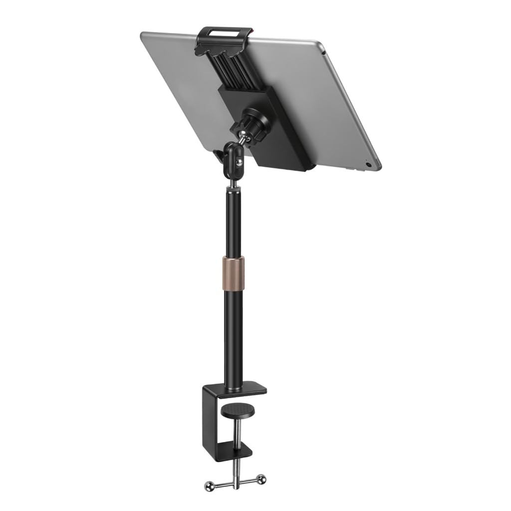 Supporto per telefono con clip per tablet, resistente morsetto per tablet da 4,5-11 pollici, con regolazione multiangolo a 360 rotazioni