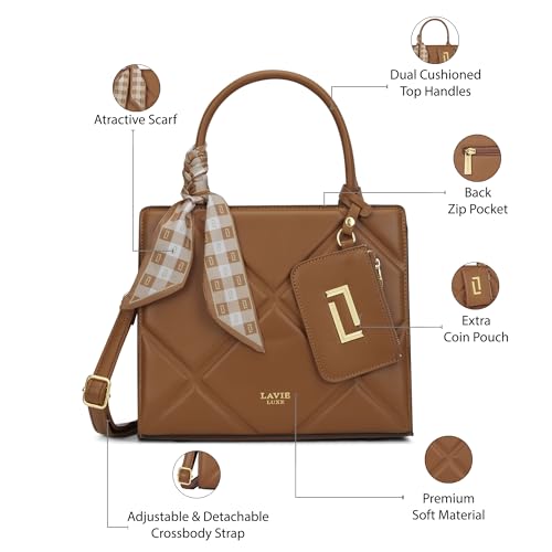 Image of Lavie Luxe Women's Quare26 Extra Large Laptop Satchel Bag | Upto 14 Inch | Satchel Handbag for Work | Ladies Purse | Stylish Shoulder Bag | Gift for Women