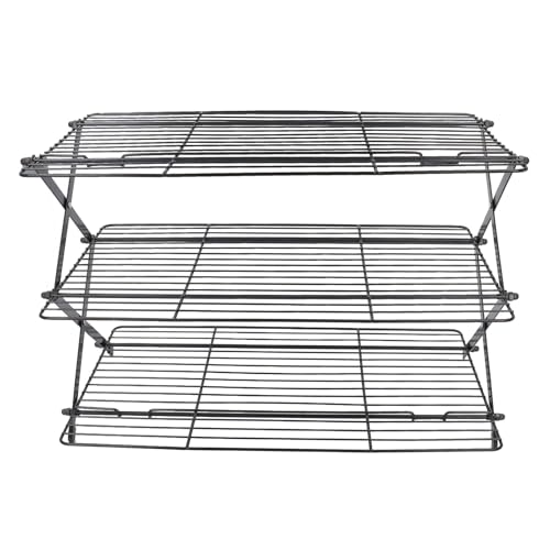 Fdit Foldable Cooling Rack for Baking, 3 Tier Rectangular Cake Stand Collapsible Space Saving Oven Safe Wire Grid for Cookies Pastries Bread