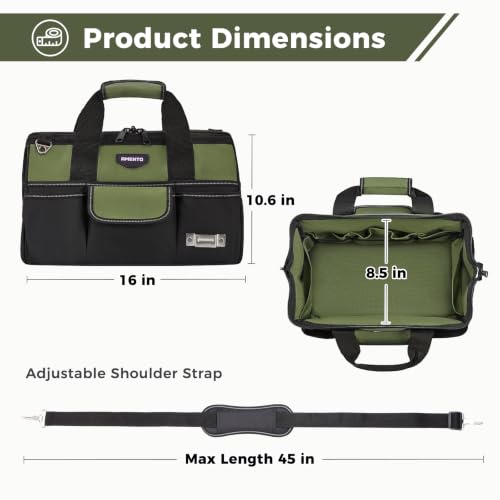 Image of 16-Inch Heavy Duty Tool Bag, 22 Pockets Empty Tool Box Organizer Storage, Soft Large Tote Toolbox Organization Portable Handle Carry Drill Toolbag for Handyman Home DIYer, Dad Men Gifts, Green