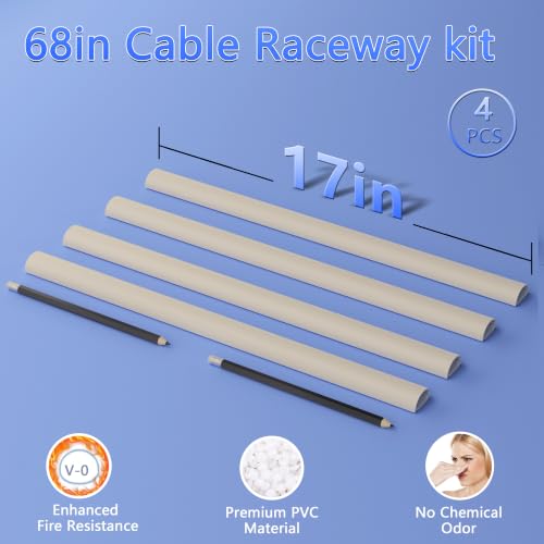 Image of ZhiYo 68in Cord Hider for 2-3 Wall-Mounted TV Wires, 1.2 inchW x 0.55 inchH, Beige