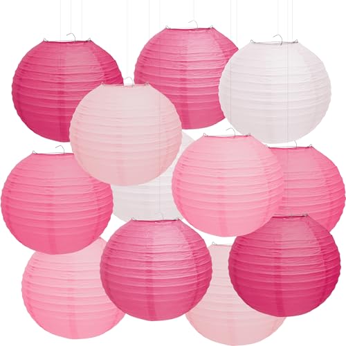Qenk 12 Pcs Pink Paper Lanterns 10 Hanging Valentines Paper Lanterns