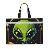 Green Alien Print 大容量 キャンバストート ファイルバッグ レディース メンズ ドキュメント オフィス 旅行 ショッピング