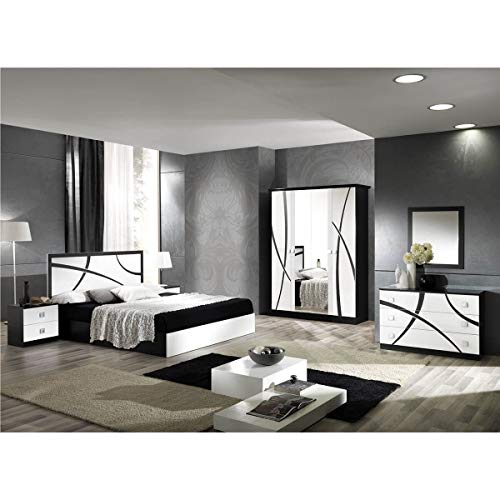 AltoBuy Alyssa - Chambre Complète 160x200cm Blanche et Noire