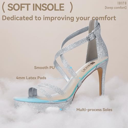 Image of IDIFU IN4 Platform High Heels for Women Strappy Heeled Sandals Square Toe Heels Stiletto Heels Women's Wedding Party Bridal Sexy Dress Shoes Open Toe Heels
