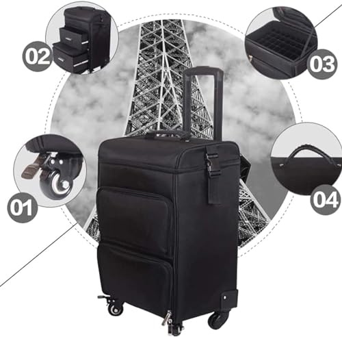 Image of Adson Professional Beauty Makeup Cosmetic Aluminium Vanity Trolley Train case (Oxford Black)