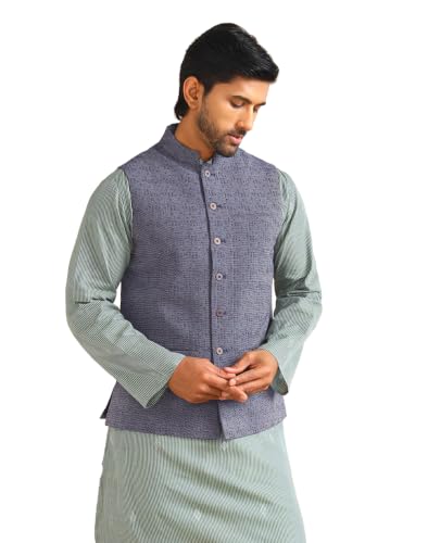 Image of Fabindia Mens Cotton Regular Fit Dobby Standard Length Nehru Jacket
