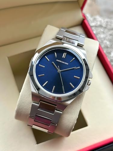 Image of AMERICANVIBER Dual Tone Stainless Steel Strap Men's Wrist Watches Classic Minimalist Bar Scale Dial Analog Wrist Watch for Men