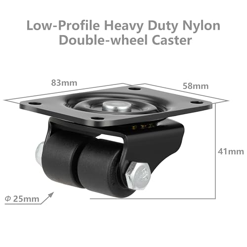 Finnhomy 1 Inch Caster Wheels Set of 4 Heavy Duty Low Profile Plate Swivel Casters Premium Solid Nylon Double Wheels 1,100 Lbs Anti-wear Furniture Casters Extra-Wide Smooth for Bed Workbench Black