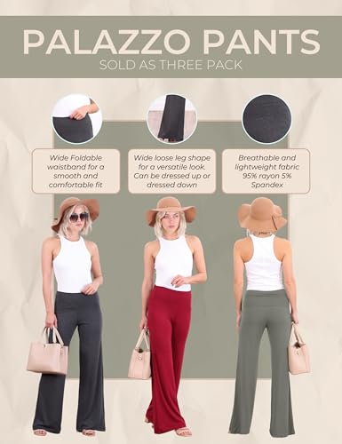 Image of Popana Wide-Leg Pants Palazzo Pants, Soft Lightweight Flowy Bootcut Wide Leg Lounge Pants for Women 3-Pack