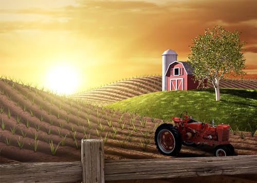 SADFA Farm Backdrop 10x8ft Morning Busy Rural Landscape Farmland Hills