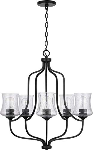 HomePlace Lighting 439251MB-499 Reeves Clear Seeded Glass Chandelier, 5-Light 500 Total Watts, 27" H x 25" W, Matte Black