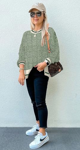 Image of Womens Sweaters Causal Crewneck Batwing Sleeve Knit Top Side Split Oversized Pullover Sweater Loose Jumper