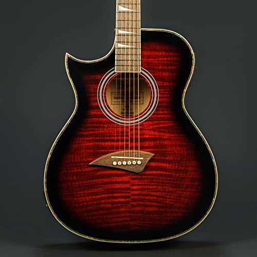 Lindo - Guitarra eléctrica eléctrica eléctrica para zurdos ORG con preamplificador LCD sintonizador y bolsa de concierto - Rojo brillante Cover