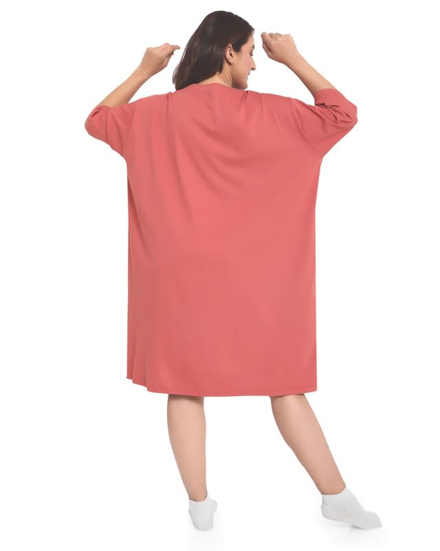 Image of LAMA STORE Women's Printed Oversized T-Shirt Dress, Cotton, 3 /4 Sleeve Length, Casual Loose Fit, Comfort Wear Extra Comfy Oversized Printed Pocket T-Shirt Dress