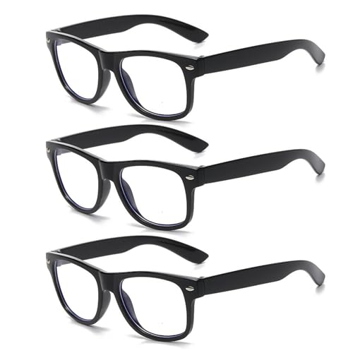 SLEEKEE 3 svarta glasögon, barnglasögon, klassiska och hållbara, retro ostalgi, lämpliga för skola och daglig användning