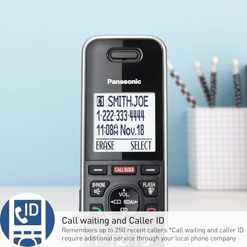 Image of Panasonic Link2Cell Expandable Phone with Digital Answering System & Smart Call Blocker, One Corded Base Unit and Two Cordless Handsets Black - KX-TGF882B (Pack of 3)