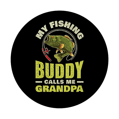 My Fishing Buddy Calls Me Grandpa Funny Fly Fishing Gift PopSockets Swappable PopGrip, Black - Image 3