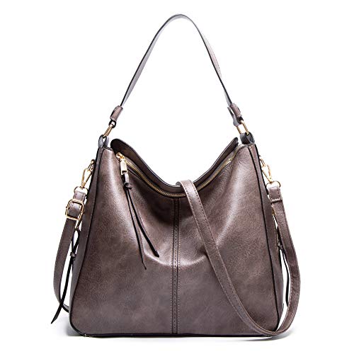 Bolsa feminina de couro PU Boston de ombro, bolsa mensageiro casual fashion (Cinza)