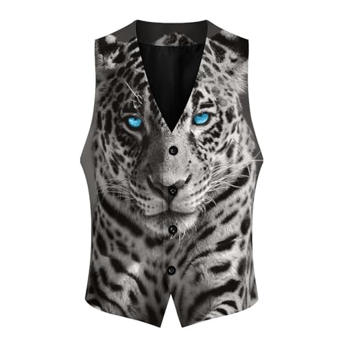 Leopard with Blue Eyes Men's Suit Vest Slim Fit V-Ncek Waistcoat Business Casual Vest4