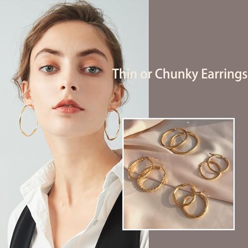 46 Pairs Gold Hoop Earrings Set for Women, Fashion Hypoallergenic Chunky Twisted Pearl Stud Earrings Multipack, Small Big Hoops Earring Packs Trendy for Christmas Birthday Party Jewelry Gift2