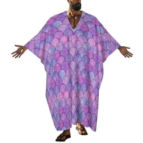 Mermaid Fish Scales Pattern Men's V-neck Robe Middle East Arabian Robe Butterfly Sleeves Kaftan