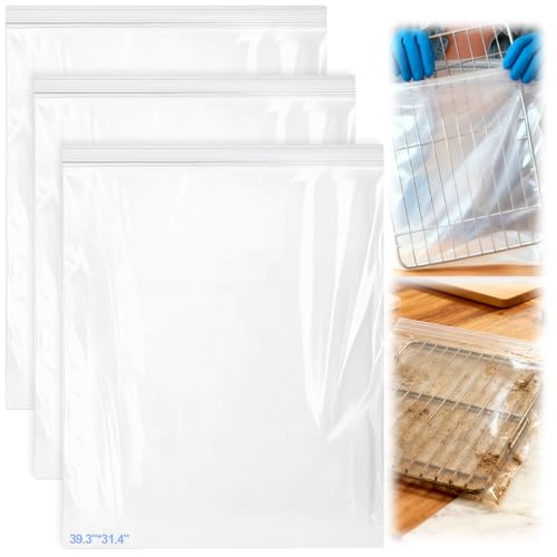 Palksky Oven Rack Cleaning Bags, 31.4''*39.3'' Heavy Duty No Scrub Oven Rack Cleaning Bags, Reusable Leak-Resistant Pe Bags For Deep Soaking Grill Grates, Bbq Racks, No Cleaner Included, 3 Packs