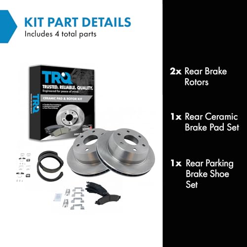 Image of TRQ Rear Brake Rotor & Premium Posi Ceramic Pads with Parking Shoes for GM Truck