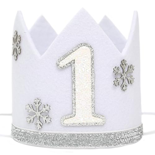 Snowflake 1st Birthday Party Hat - One Year Old Snowflake Crown, Winter Themed 1st Birthday Hat