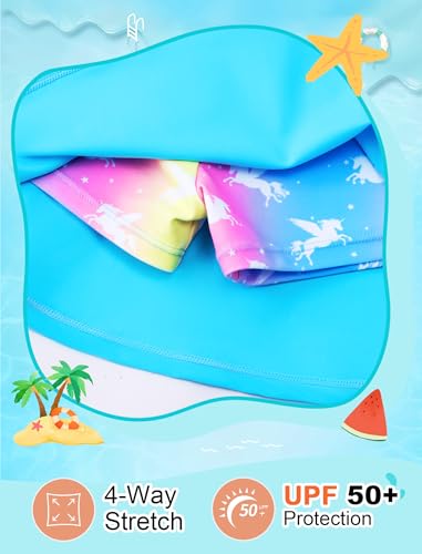 Image of Girls Swimsuit Long Sleeve Swim Shirt 3 Piece Rash Guard for Girls Bathing Suit with Boyshorts