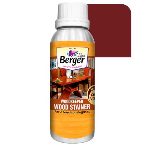 Image of BERGER Wood Keeper Red Brown Wood Stain with Leakproof Bottle & Easy Cloth Application Transparent Solvent-Based Stainer for Home Office Furniture Surfaces Shine and Finish (Pack of 1, 100ML)