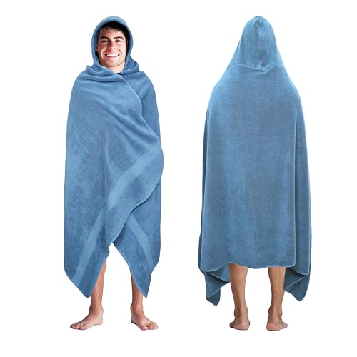 COTTON CRAFT Hooded Hotel Towel – Oversized Extra Large 40 x 80 - Heavyweight 700 GSM Towel with Hood for Adults - 100% Cotton Ringspun Terry Pool Beach Bath Sheet Wrap - Soft Plush Absorbent – Blue