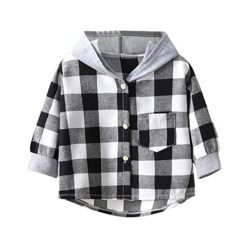 Boys Girls Casual Flannel Plaid Hoodies Button Down Shirts Long Sleeve Cute Lightweight Jacket Outerwear for 2-13 Years