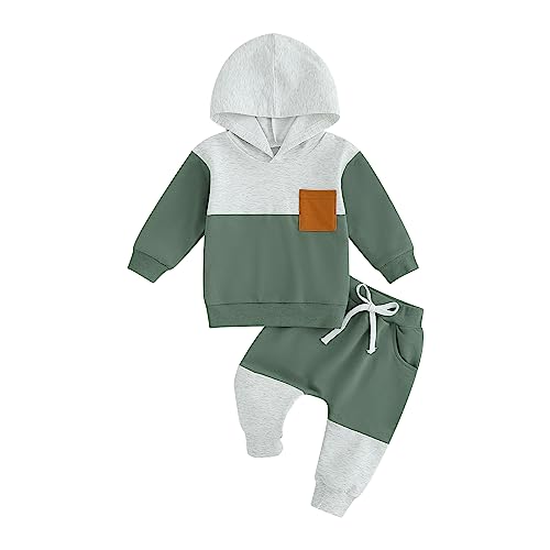 Image of VISGOGO Baby Boy Clothes 3 6 Months,Toddler Hooded Outfits 12 18M Sweater Sweatpants Fall Winter Infant Clothing