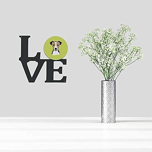 Caroline's Treasures BB1323WALV Checkerboard Lime Green Jack Russell Terrier Metal Wall Artwork Love Indoor Outdoor Art Decor Patio, Bathroom, Kitchen Colorful Aluminum and Black Steel Sculpture