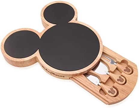 PICNIC TIME TOSCANA Disney Mickey Mouse Cheese Set, Slate Cheese Board, Charcuterie Board, Serving Tray, (Parawood), 11.8 x 12.6 x 1.2
