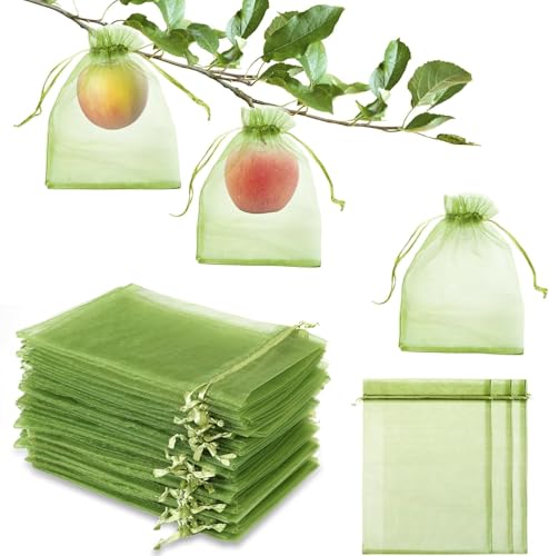 50 PCS 6X9 inches Fruit Protection Bags Fruit Bags for Fruit Trees Green Netting Fruit Cover Bags Drawstring Mesh Fruit Protectors Pest Barrier for Fruit Trees Veggies Garden