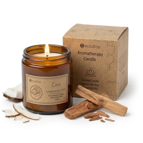Ecodrop Coconut & Sandalwood Candle 100g Natural Soy Wax & Essential Oil