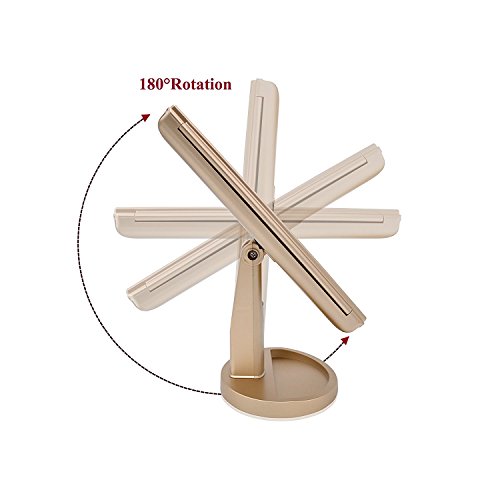 Deweisn Floor Mount Tri-Fold Lighted Vanity Mirror With 21 Led Lights, Touch Screen And 3X/2X/1X Magnification, Two Power Supply Modes Make Up Mirror,Travel Mirror #TOP2