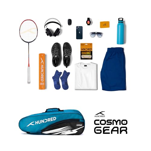 Hundred Cosmogear Badminton Kit-Bag (Teal Blue/Black)|Double Zipper|Bag with Front Zipper Pocket, Polyester