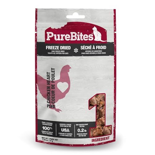 PureBites Chicken Heart Freeze Dried Cat Treats, 1 Ingredient, Made in USA, 1.09oz