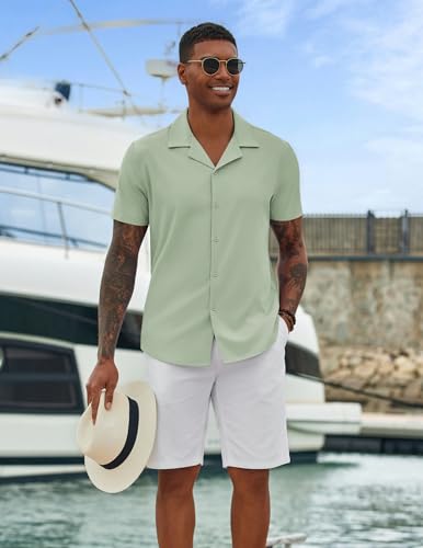 COOFANDY Mens Short Sleeve Shirts Casual Button Down Shirts Cuban Textured Summer Beach Shirts2